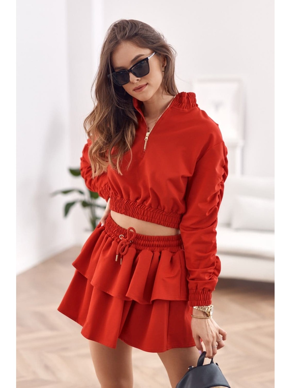 Tracksuit set, skirt, sweatshirt, red FI609 - Online store - Boutique